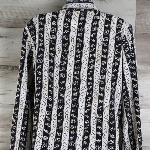 Truffles* Women's Long Sleeve Button Down Curved Hem Pad Shoulders Blouse~ Large - Picture 4 of 9